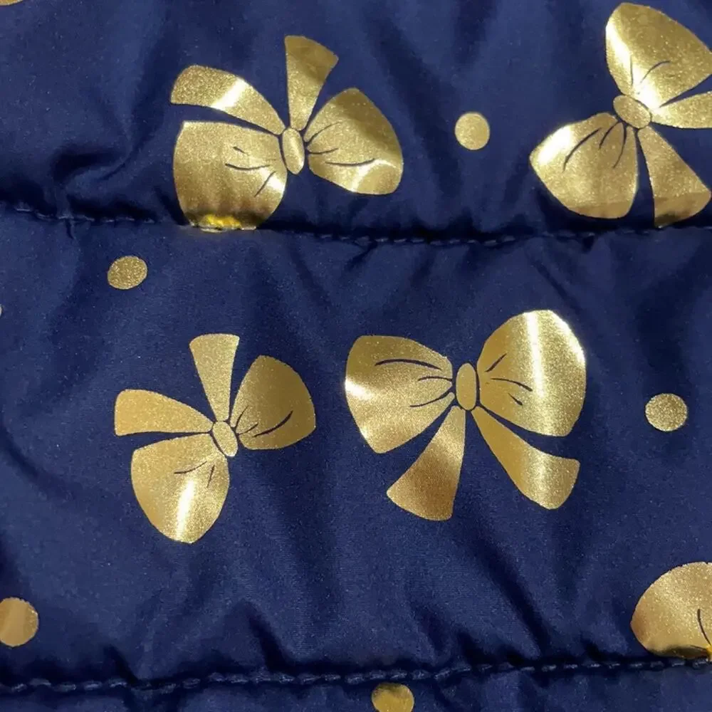 Gymboree S 5/6 navy blue gold bow hooded puffer jacket w/pockets etc